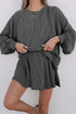 Corded Lantern Sleeve Top Ruffled Mini Skirt Two Piece Dress